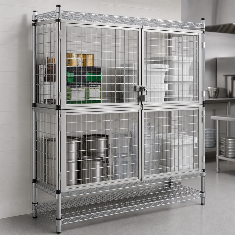 Product image #3 for Eagle Group Lockable Security Enclosure Kit for Wire Shelving, 60-Inch W x 24-Inch D, Hinged Doors, Stainless Steel Finish