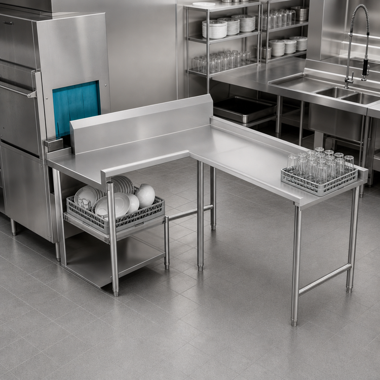 Product image #3 for Advance Tabco Right-Attach L-Shaped Island Clean Dishtable, 119 Inch, 14 Gauge 304 Stainless Steel