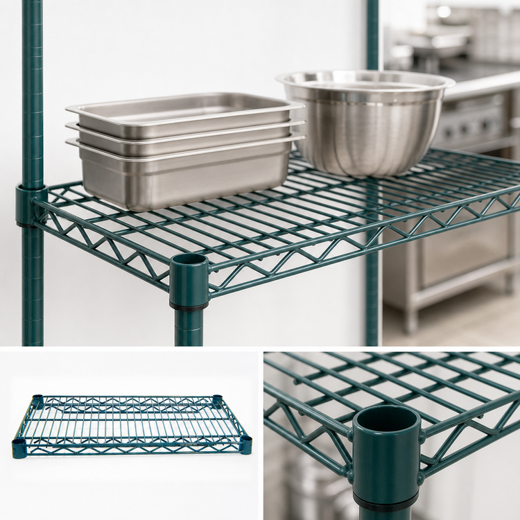Product image #4 for Advance Tabco Special Value Heavy Duty Green Epoxy Coated Wire Shelf, 36"W x 18"D