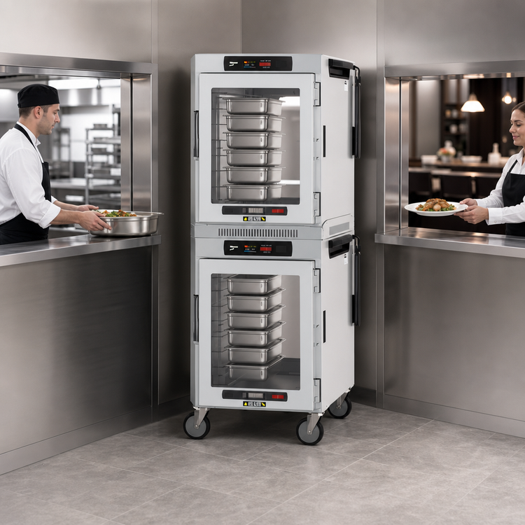 Product image #3 for Metro HotBlox Wide 16-Pan Dual-Cavity Mobile Pass-Thru Insulated Holding Cabinet with Digital Touchscreen and Clear Doors