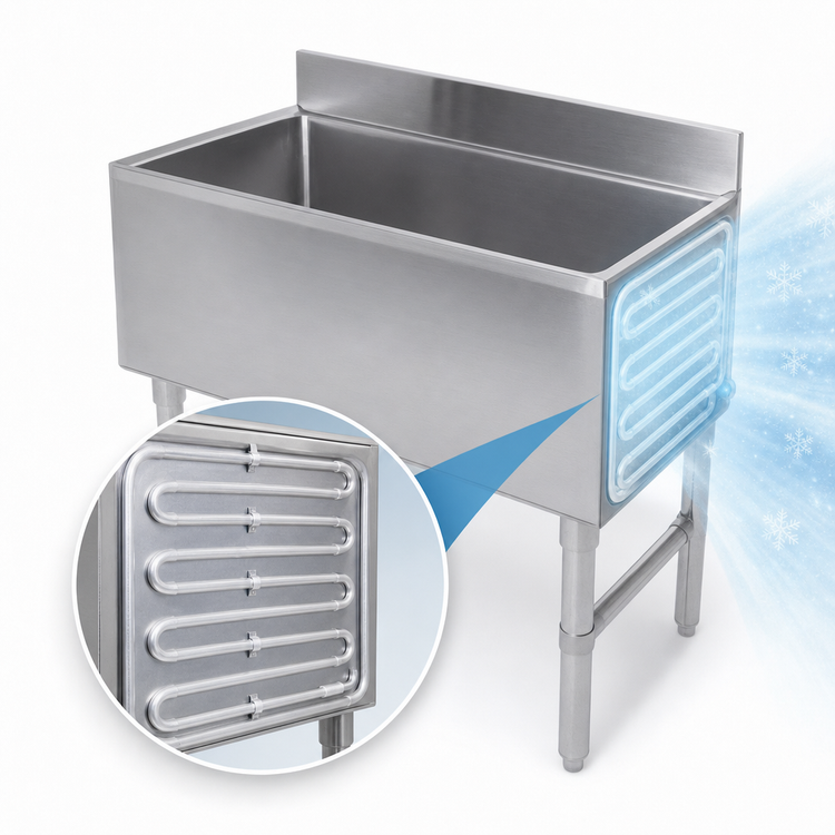 Product image #4 for Klinger's Trading 36 Inch Stainless Steel Underbar Ice Chest with 8-Circuit Cold Plate