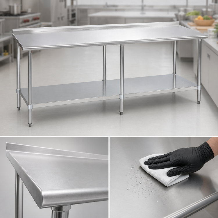 Product image #3 for Eagle Budget Series 120"W x 36"D 430 Stainless Steel Work Table with Rear Up-Turn and Undershelf