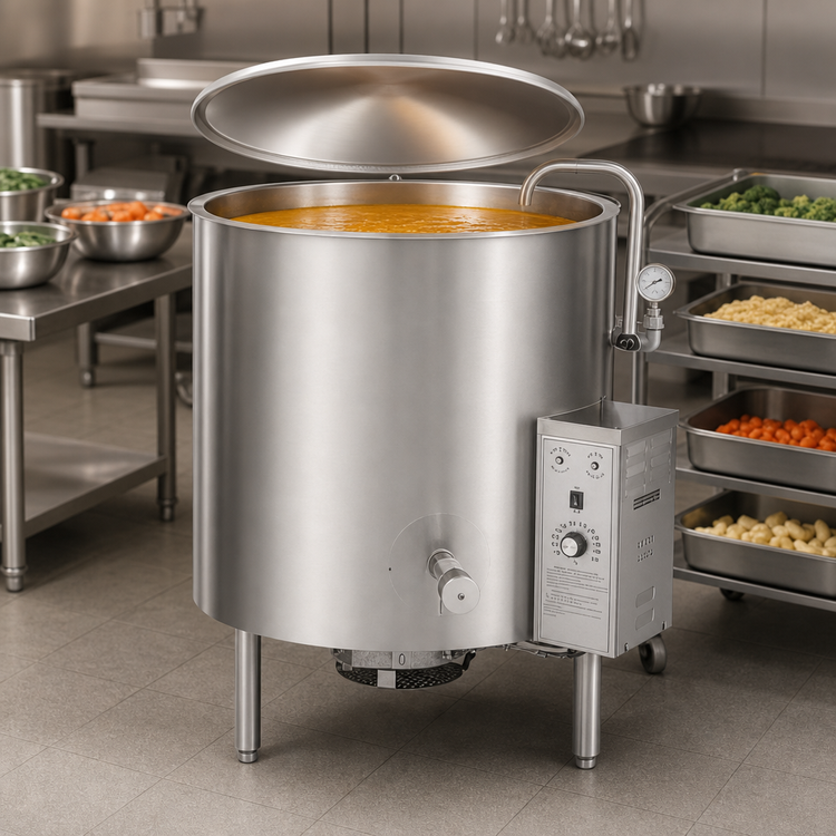 Product image #3 for AccuTemp Edge Series™ 30 Gallon Gas Stationary Kettle with Full Jacket and 316 Stainless Steel Liner