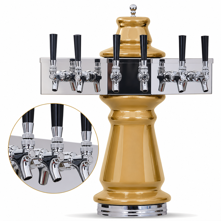 Product image #3 for Glastender VNA-6-PBR Vienna Series 6-Faucet Glycol Cooled Draft Dispensing Tower with Polished Brass Finish
