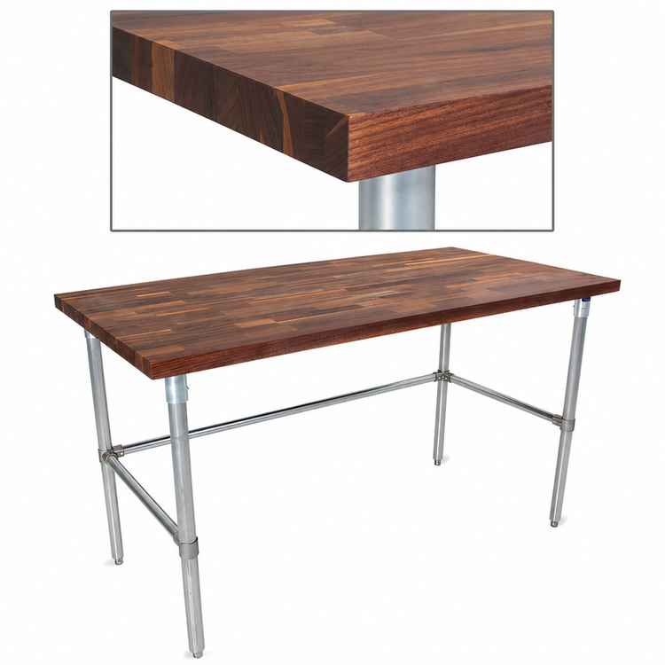 Product image #3 for John Boos 48-Inch x 30-Inch American Black Walnut Edge Grain Wood Top Work Table with Galvanized Legs