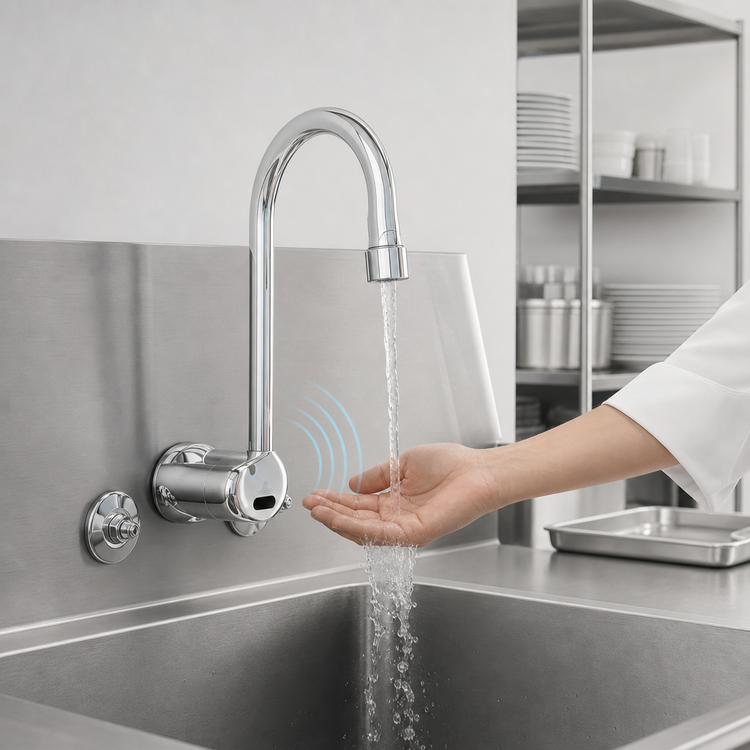 Product image #3 for T&S Brass ChekPoint Wall-Mount Touchless Faucet with Rigid Gooseneck Spout, 4-Inch Centers, Hydro-Generator Power