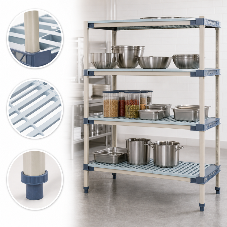 Product image #3 for MetroMax 4 All-Polymer 4-Shelf Open Grid Starter Shelving Unit, 48W x 24D x 74H
