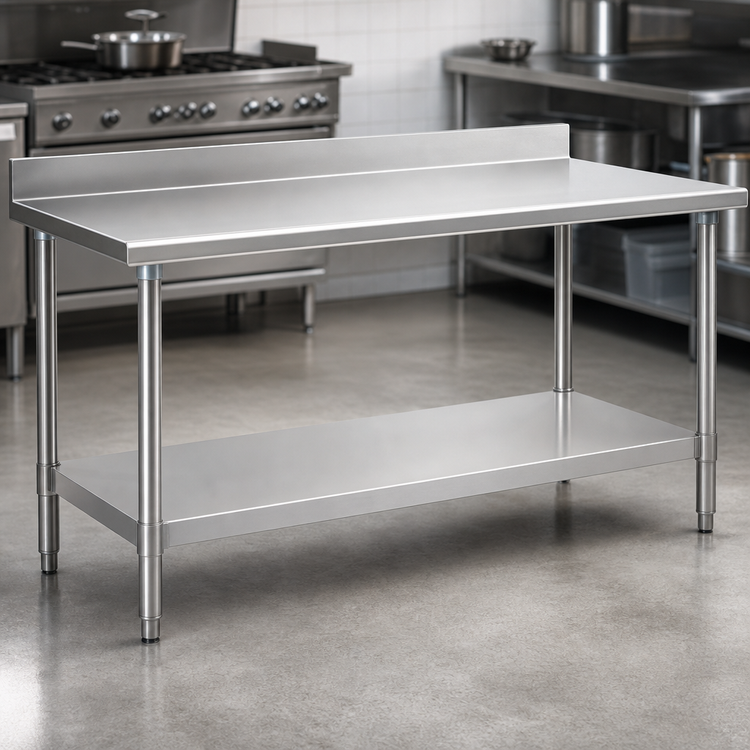 Product image #3 for Deluxe Series Stainless Steel Work Table with 4-1/2 Inch Backsplash and Undershelf, 72 x 24 Inches