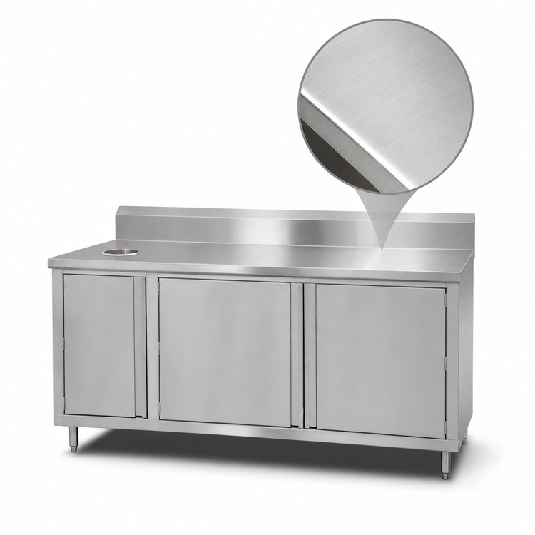 Product image #3 for John Boos Stainless Steel Beverage Unit Cabinet Base Work Table with Hinged Doors, 48 x 36 Inches, 5-Inch Backsplash, Left Trash Chute