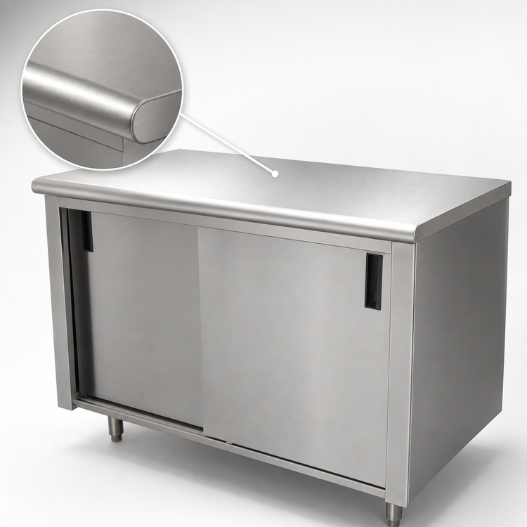Product image #3 for Advance Tabco Special Value Economy Enclosed Work Table with Sliding Door Cabinet Base, 108 x 24 Inches, 16-Gauge 304 Stainless Steel Top