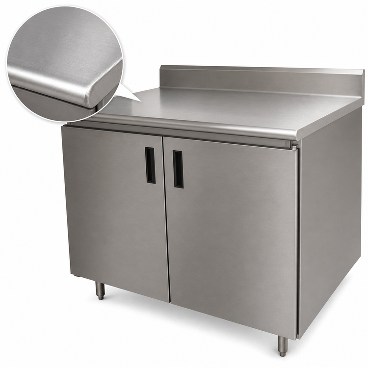 Product image #3 for Advance Tabco Enclosed Work Table with Cabinet Base, 84 x 36 Inch, 14-Gauge 304 Stainless Steel Top, 5-Inch Backsplash