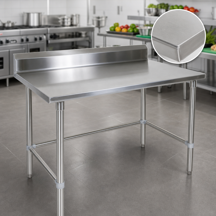 Product image #3 for Stallion 120-Inch x 36-Inch Stainless Steel Work Table with 5-Inch Backsplash and Safety Edge