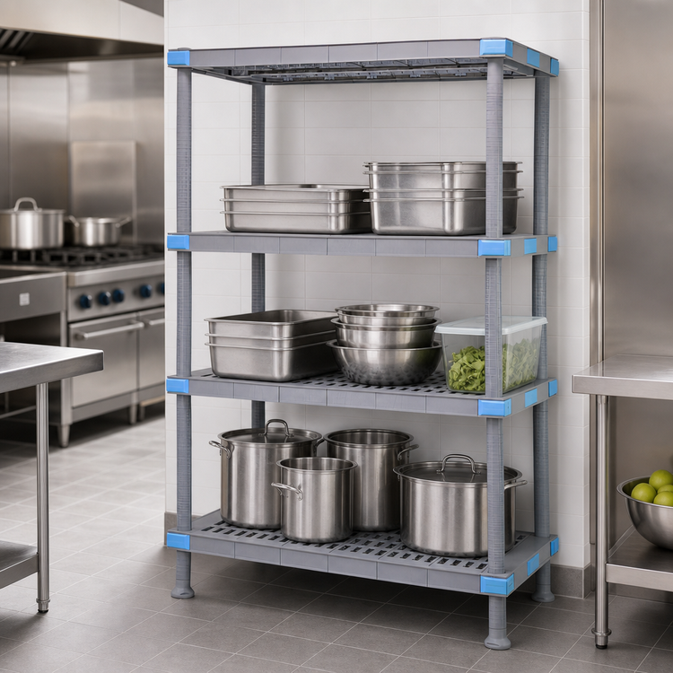 Product image #3 for Millenia 4-Shelf Polymer Stationary Starter Shelving Unit, 48"W x 18"D x 74"H, Gray