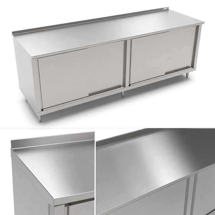 Product image #3 for John Boos Stainless Steel Enclosed Work Table with Sliding Doors, 108W x 24D x 37-1/4H, 14-Gauge Top, 1-1/2-Inch Rear Riser