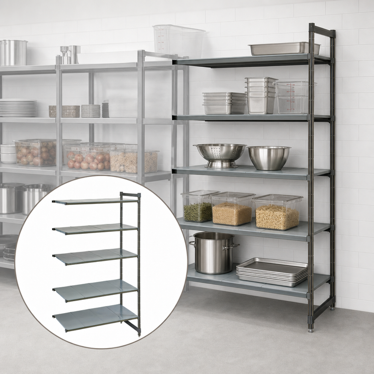 Product image #3 for Cambro Camshelving Basics Plus 5-Tier Solid Add-On Polymer Shelving Unit, 24 x 42 x 84 Inches, Brushed Graphite