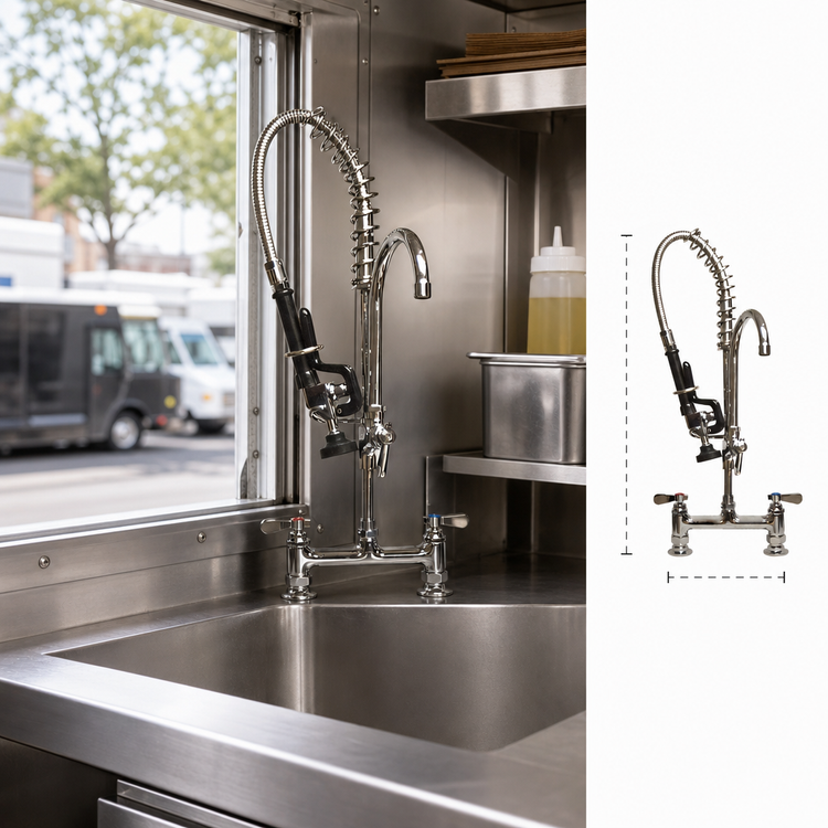 Product image #3 for BK Resources OptiFlow Lead-Free Mini Deck Mount Pre-Rinse Faucet Assembly, 8-Inch Centers