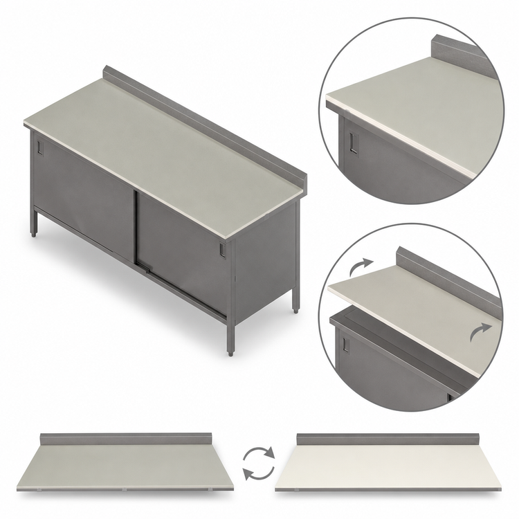 Product image #3 for John Boos 120" x 30" Poly Top Work Table with Cabinet Base and Sliding Doors