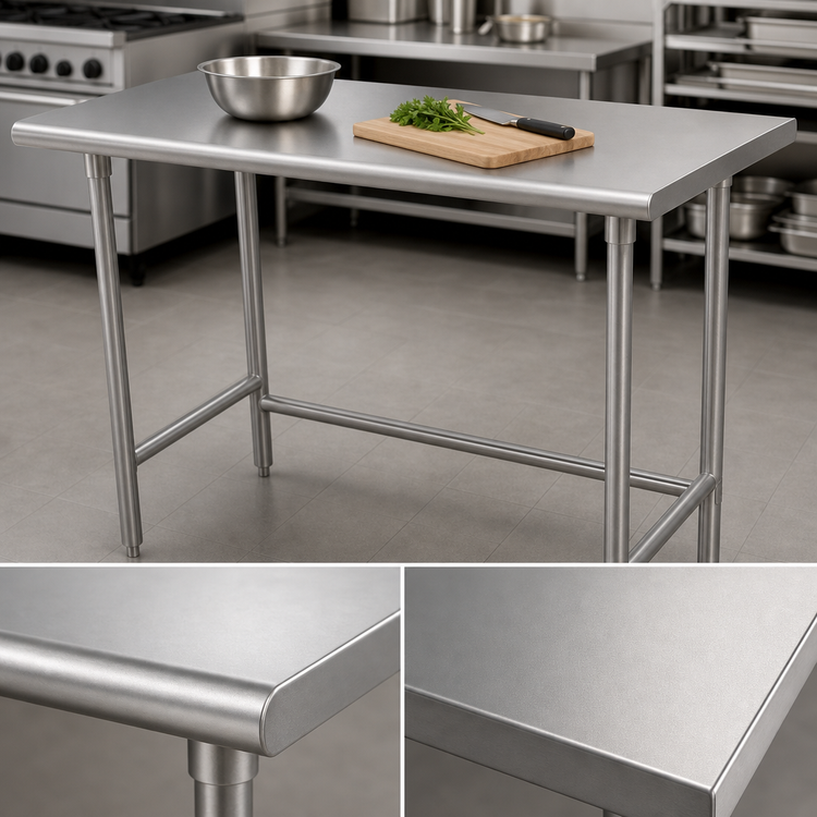 Product image #3 for Advance Tabco 72-Inch x 30-Inch 16-Gauge 430 Stainless Steel Flat Top Work Table with Open Base
