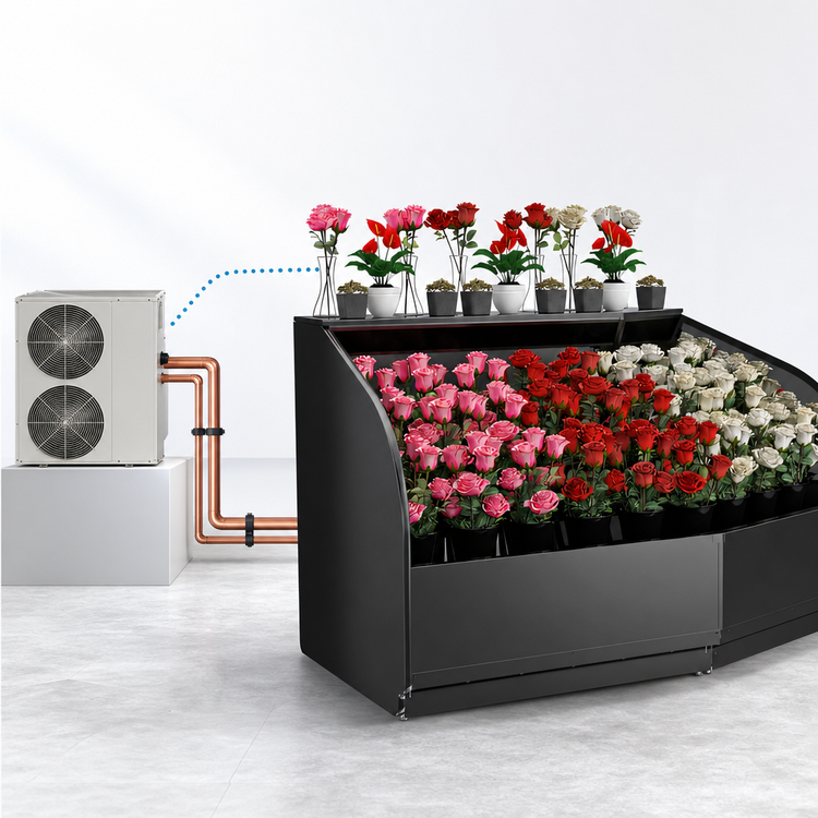 Product image #3 for Allure FLPW48 Self-Service Remote DX Refrigerated Low Profile Floral Wedge Merchandiser
