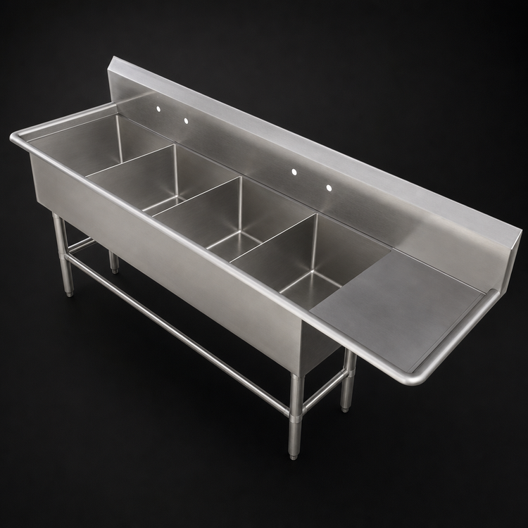 Product image #3 for John Boos Pro-Bowl 4-Compartment Commercial Sink with 18-Inch Right Drainboard, 16 x 20 x 14 Inch Bowls