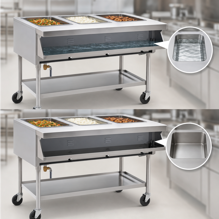 Product image #3 for Eagle Group Portable Sealed-Well Electric Hot Food Table with Open Base, 4 Wells, 66 x 32-1/4 x 34 Inches, 120V