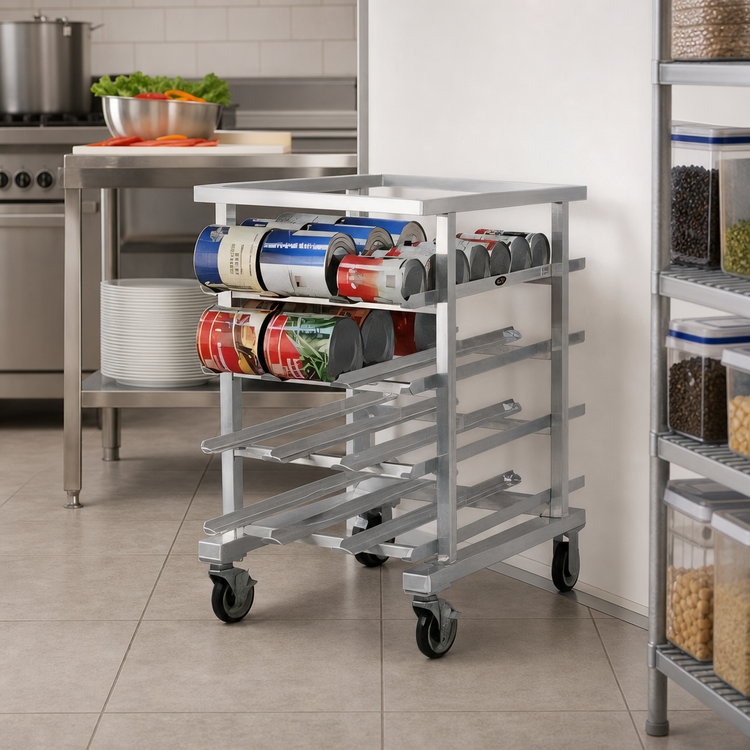 Product image #3 for Mobile Half-Size Aluminum Can Storage Rack for #5 and #10 Cans, No Top