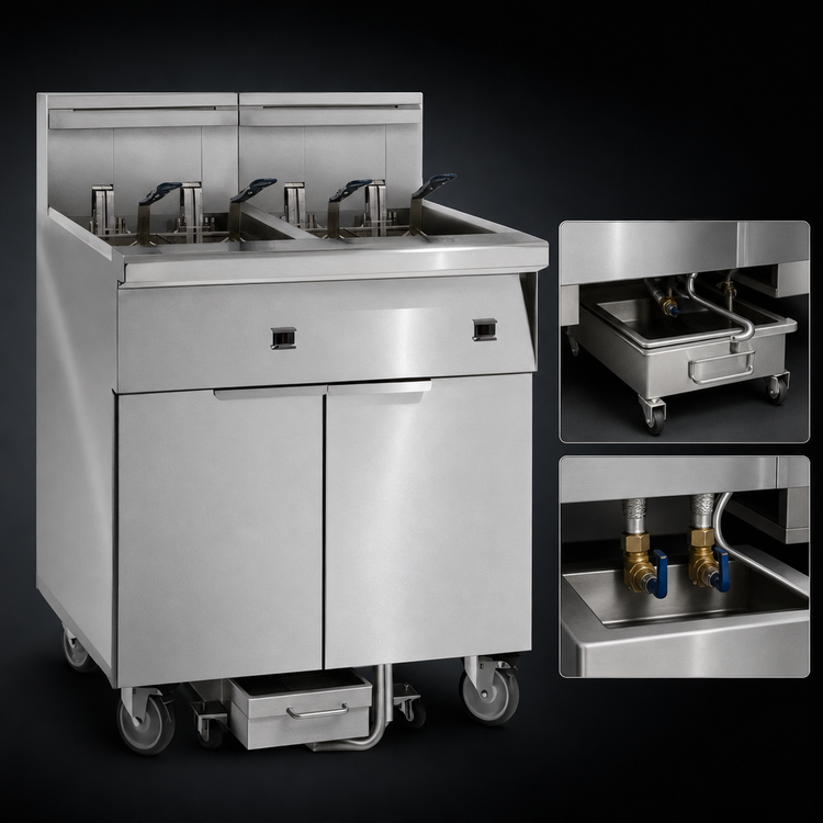 Product image #3 for Imperial Electric 6-Battery 75 lb. Floor Fryer with Built-In Space Saver Filter System, Tilt-Up Elements and Electronic Thermostat