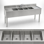 Thumbnail image #3 for Eagle Group 1800 Series B6C-4-18-3VP 72-Inch 4-Compartment Stainless Steel Underbar Sink with Dual Drainboards and Faucets Case of 3