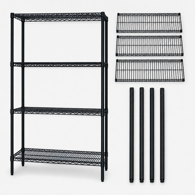 Product image #3 for Quantum 24 in. W x 24 in. D x 86 in. H Stationary Wire Shelving Starter Kit with 4 Shelves, Black Epoxy Antimicrobial Finish