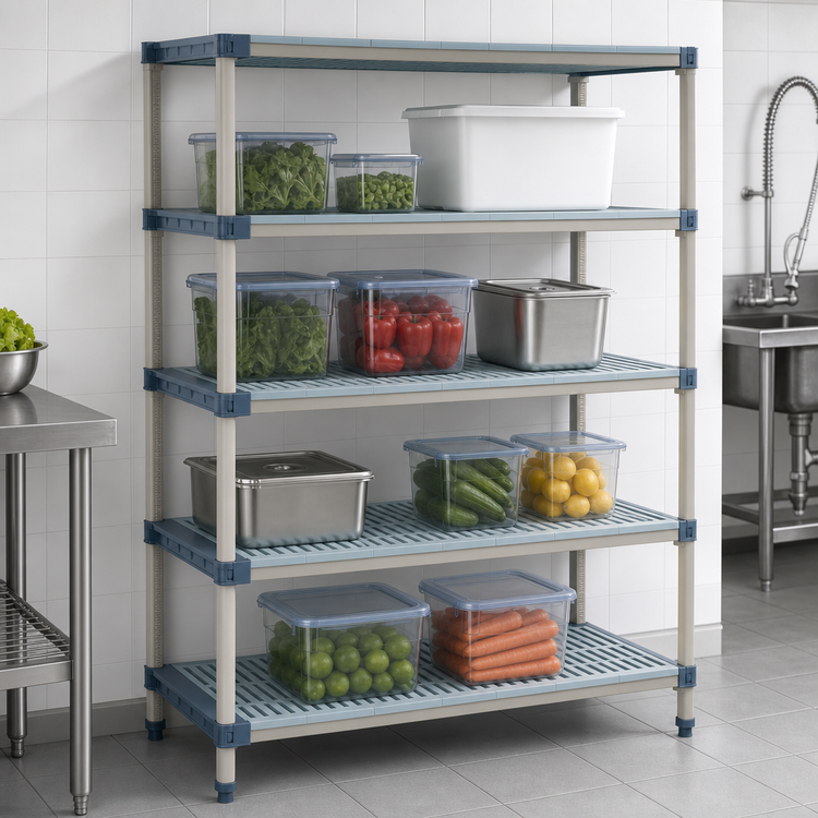 Product image #3 for MetroMax 4 Rust-Proof All-Polymer Starter Shelving Unit with 4 Open Grid Shelves, 42W x 24D x 74H