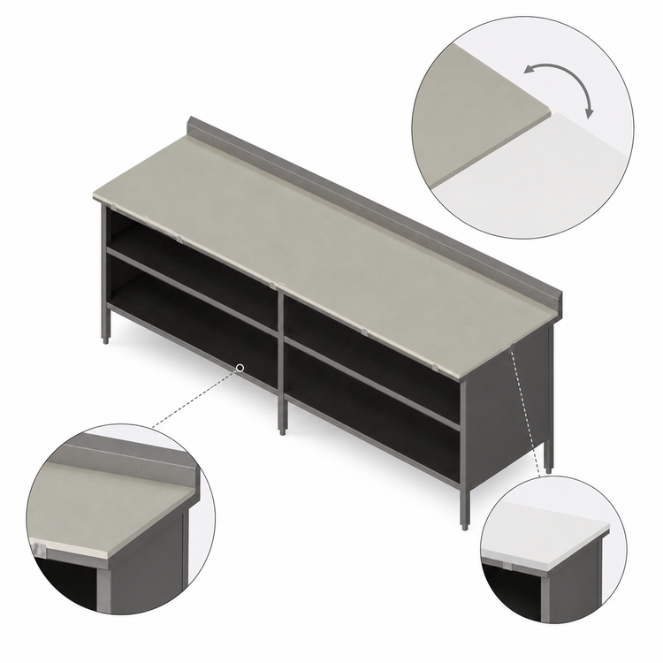 Product image #3 for John Boos Stainless Steel Poly Top Work Table with Open Front Cabinet Base, 96-Inch x 30-Inch, 5-Inch Backsplash