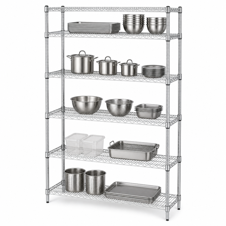 Product image #3 for Quantum 48"W x 24"D x 54"H 5-Shelf Stainless Steel Wire Shelving Starter Kit