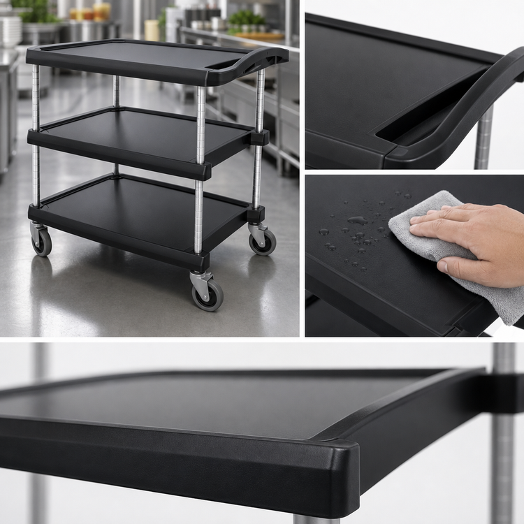 Product image #3 for Metro myCart Series 3-Shelf Open-Base Polymer Utility Cart, Black