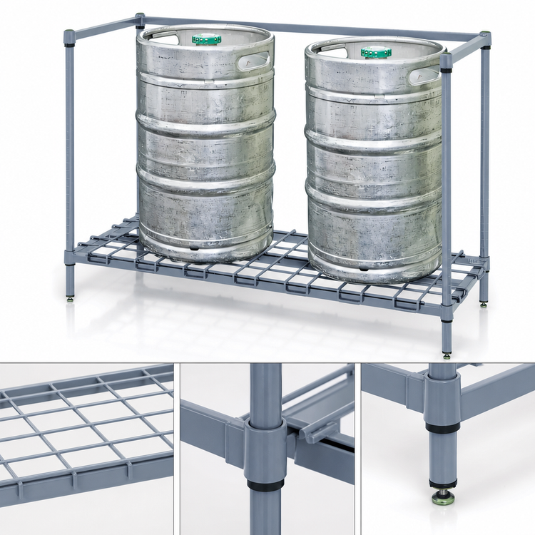 Product image #3 for Quantum Modular Wire Dunnage Rack / Keg Rack, 48 x 24 x 34 Inches, 3-Keg Capacity, Gray Epoxy Antimicrobial Finish