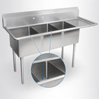 Thumbnail image #3 for John Boos E3S8-24-14R24 3-Compartment Stainless Steel Sink, 24-Inch Compartments, Right Drainboard, 14-Inch Deep Bowls