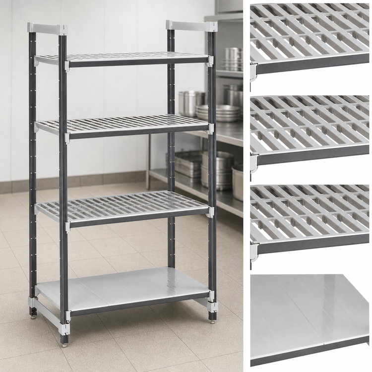 Product image #3 for Cambro Camshelving Elements XTRA 4-Shelf Stationary Starter Unit, 24 x 18 x 84 Inches, Vented and Solid, Speckled Gray