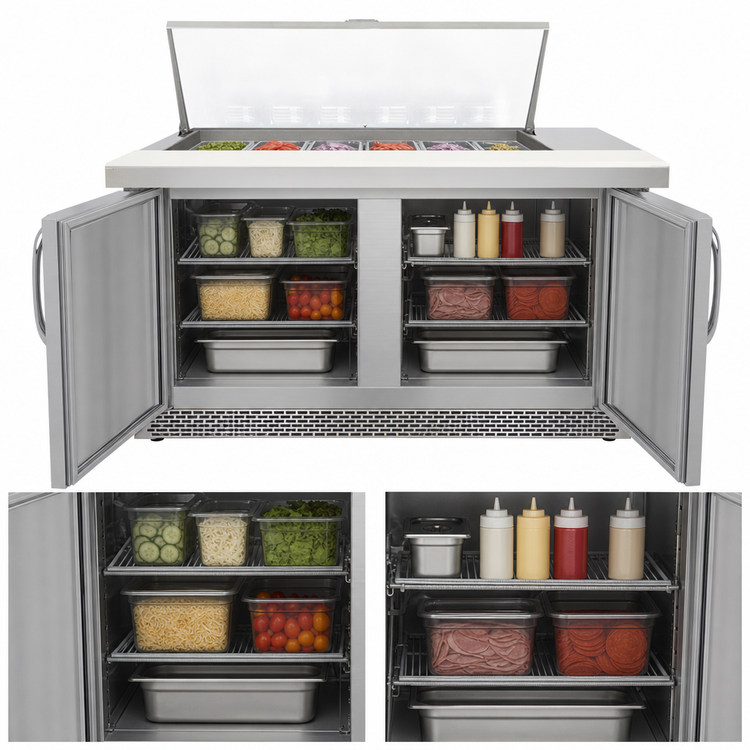 Product image #3 for Mighty Top SW60N18M-FB 60" Two-Section Front Breather Sandwich Prep Table