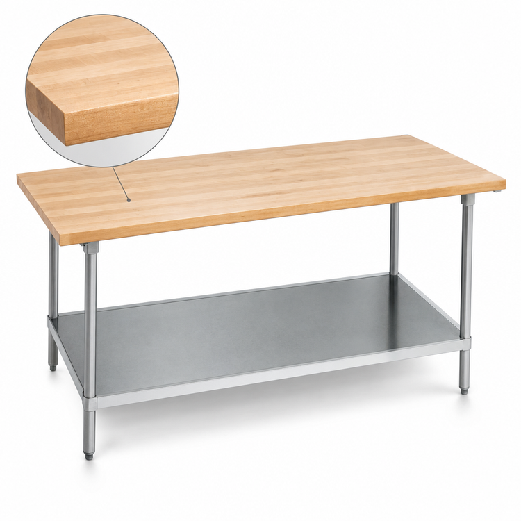 Product image #3 for Advance Tabco Maple Top Work Table with Adjustable Undershelf, 84 x 30 Inches, Galvanized Base