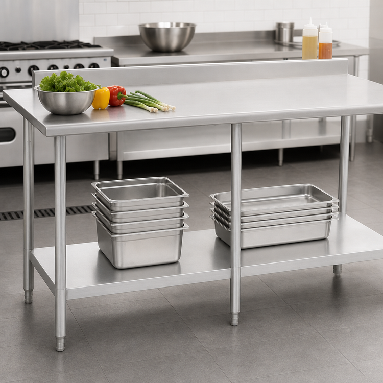 Product image #3 for Eagle Group Budget Series 108-Inch x 30-Inch Stainless Steel Work Table with 4-1/2-Inch Backsplash and Adjustable Undershelf