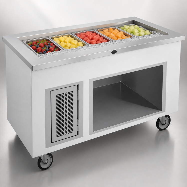 Product image #3 for Randell Mobile Ice-Cooled Cold Pan Serving Station, 5-Pan, 72-Inch, Open Base