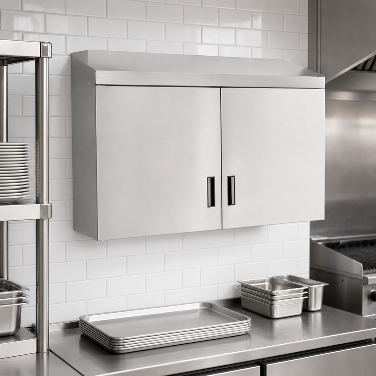 Product image #3 for Advance Tabco Wall-Mounted Enclosed Stainless Steel Cabinet with 2 Hinged Doors and Intermediate Shelf, 36 x 15 Inches