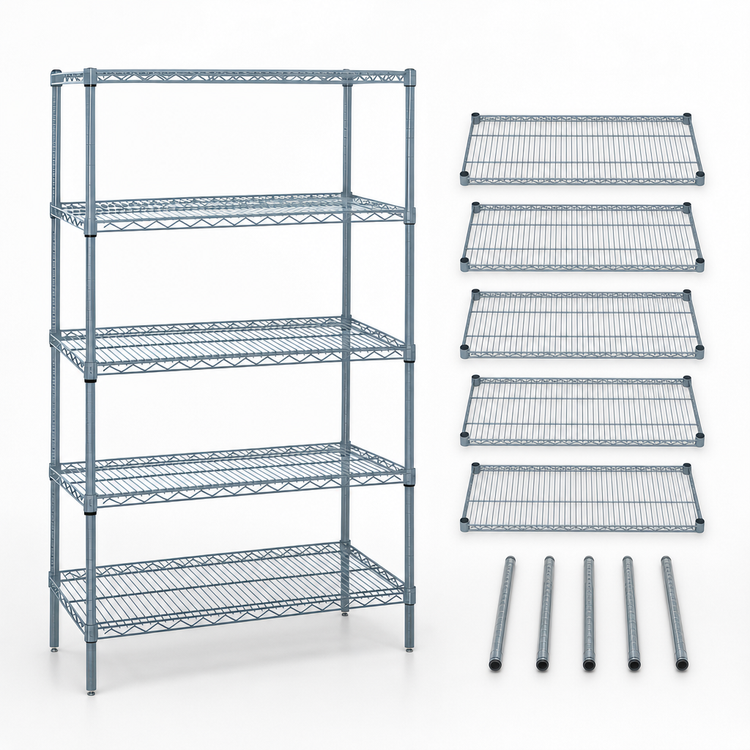 Product image #3 for Quantum Stationary Wire Shelving Starter Kit, 42"W x 24"D x 54"H, 5 Shelves, Gray Epoxy Antimicrobial Finish
