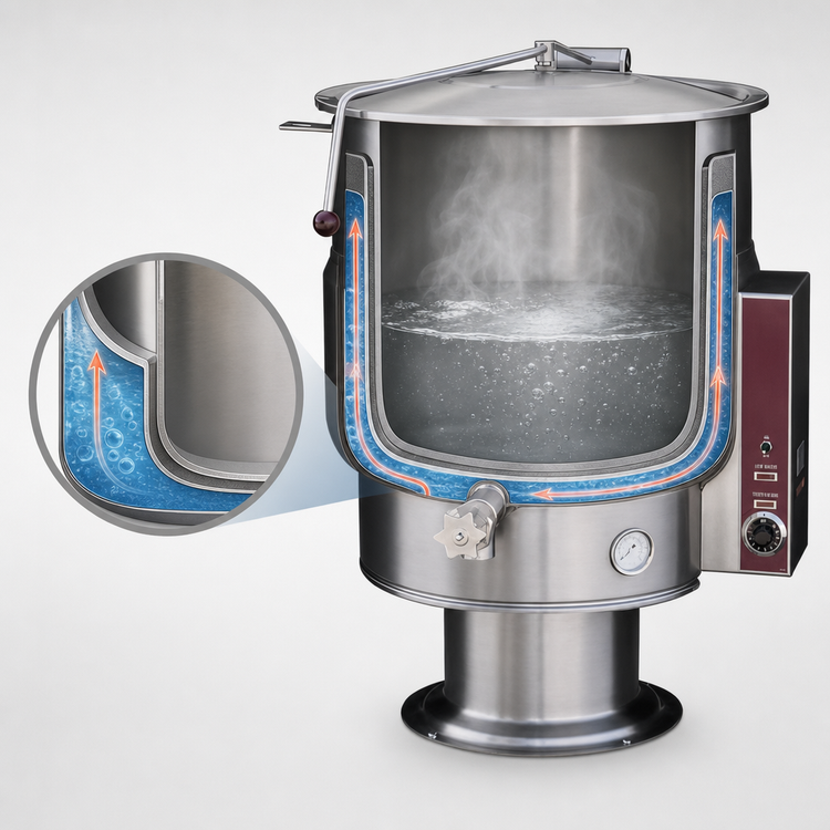 Product image #3 for Crown EP-20 20 Gallon Electric Stationary Kettle with 2/3 Steam Jacket and Pedestal Base