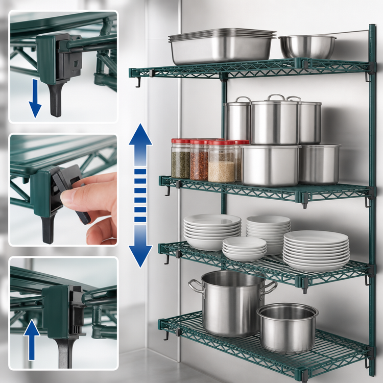 Product image #4 for Metro Super Erecta Super Adjustable Add-On Wire Shelving Unit, 60W x 21D x 63H, 4 Shelves, Green Epoxy-Coated