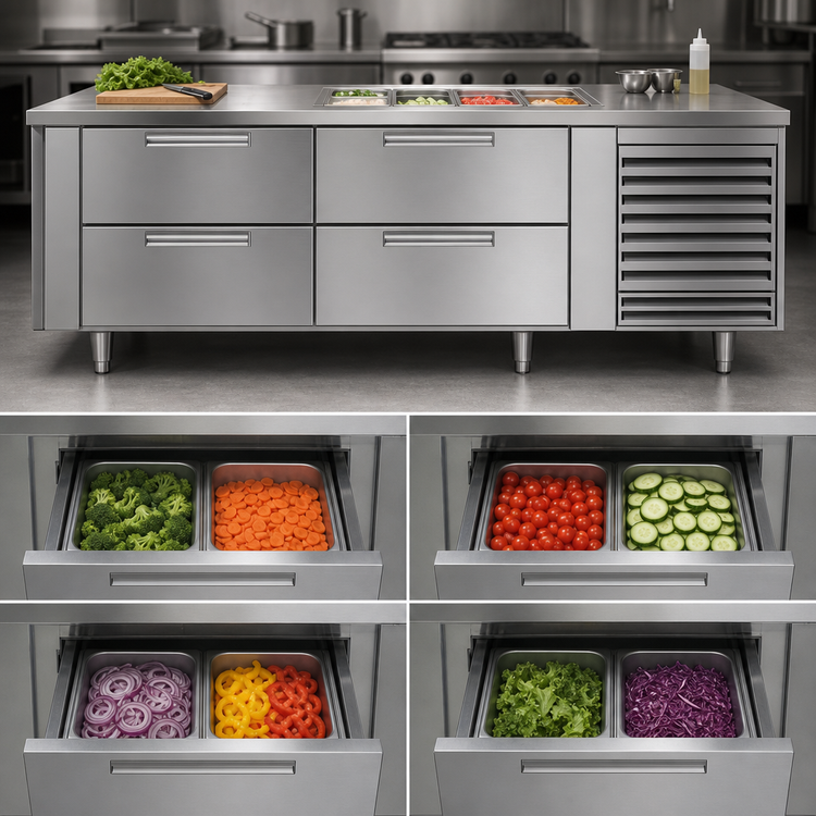 Product image #3 for Garland Polar Cuisine 120-Inch Four-Section Self-Contained Refrigerated Base with 8 Drawers