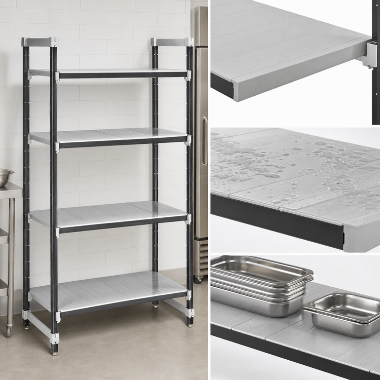 Product image #3 for Cambro Camshelving Elements XTRA 4-Shelf Solid Stationary Starter Unit, 18 x 36 x 84 Inches, Speckled Gray