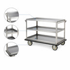 Thumbnail image #3 for FWE UCU-312-62 Stainless Steel Queen Mary Utility Cart, 3 Shelves, 1600 lb Capacity