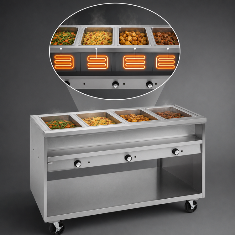 Product image #3 for Randell 3614 Electric 63-Inch 4-Well Sealed Well Hot Food Table with Open Shelf Base