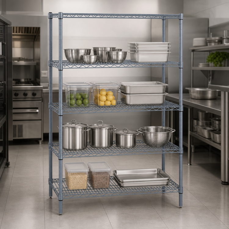 Product image #3 for Quantum 36"W x 14"D x 54"H Wire Shelving Starter Kit with 5 Shelves, Gray Epoxy Antimicrobial Finish