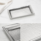 Thumbnail image #3 for American Metalcraft HMRT712 Rectangular Hammered 18/8 Stainless Steel Serving Tray, 12-3/8 x 7-3/8 x 1 Inch Case of 6